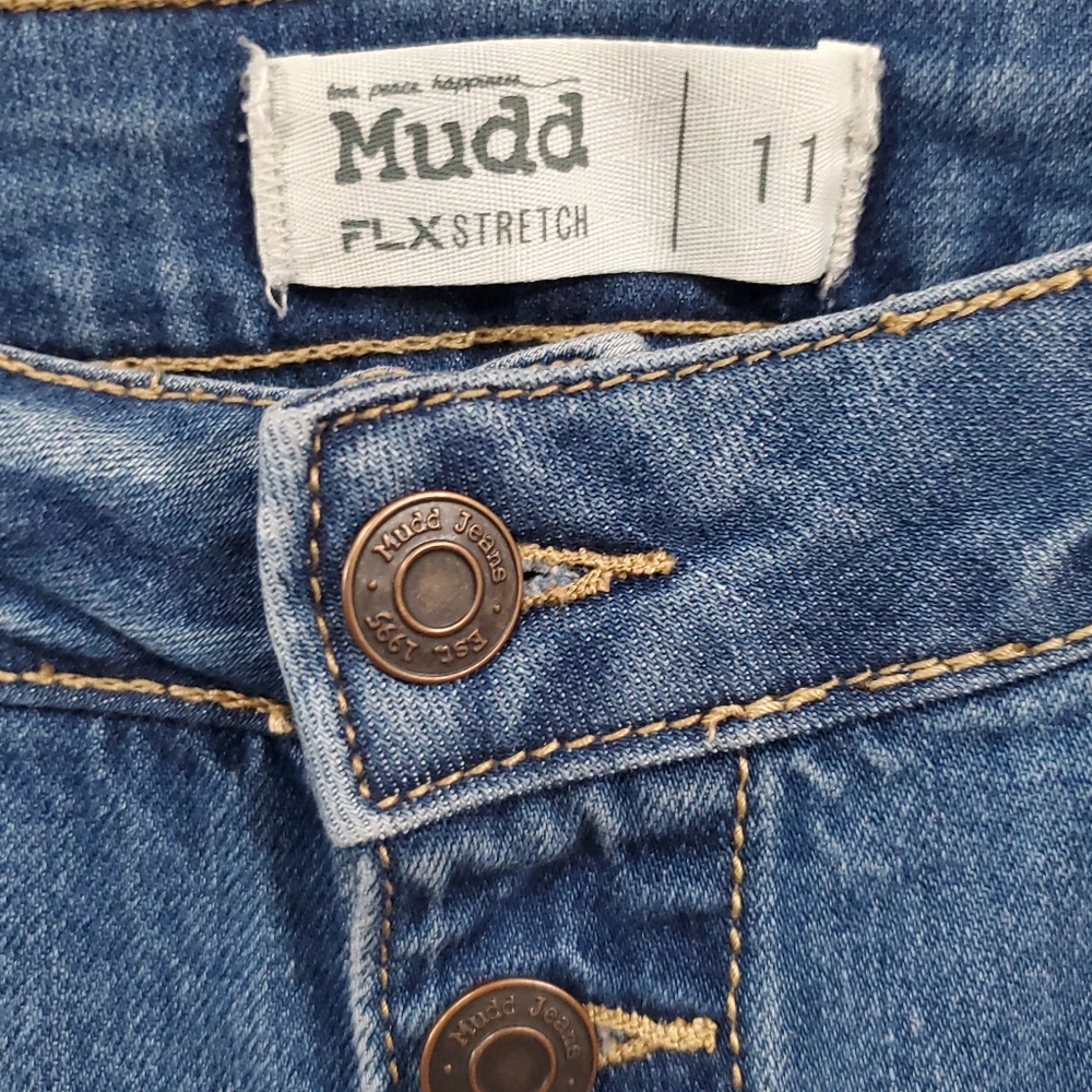 Mudd Button down stretch Blue Jean mini Skirt size 11 - Picture 3 of 4